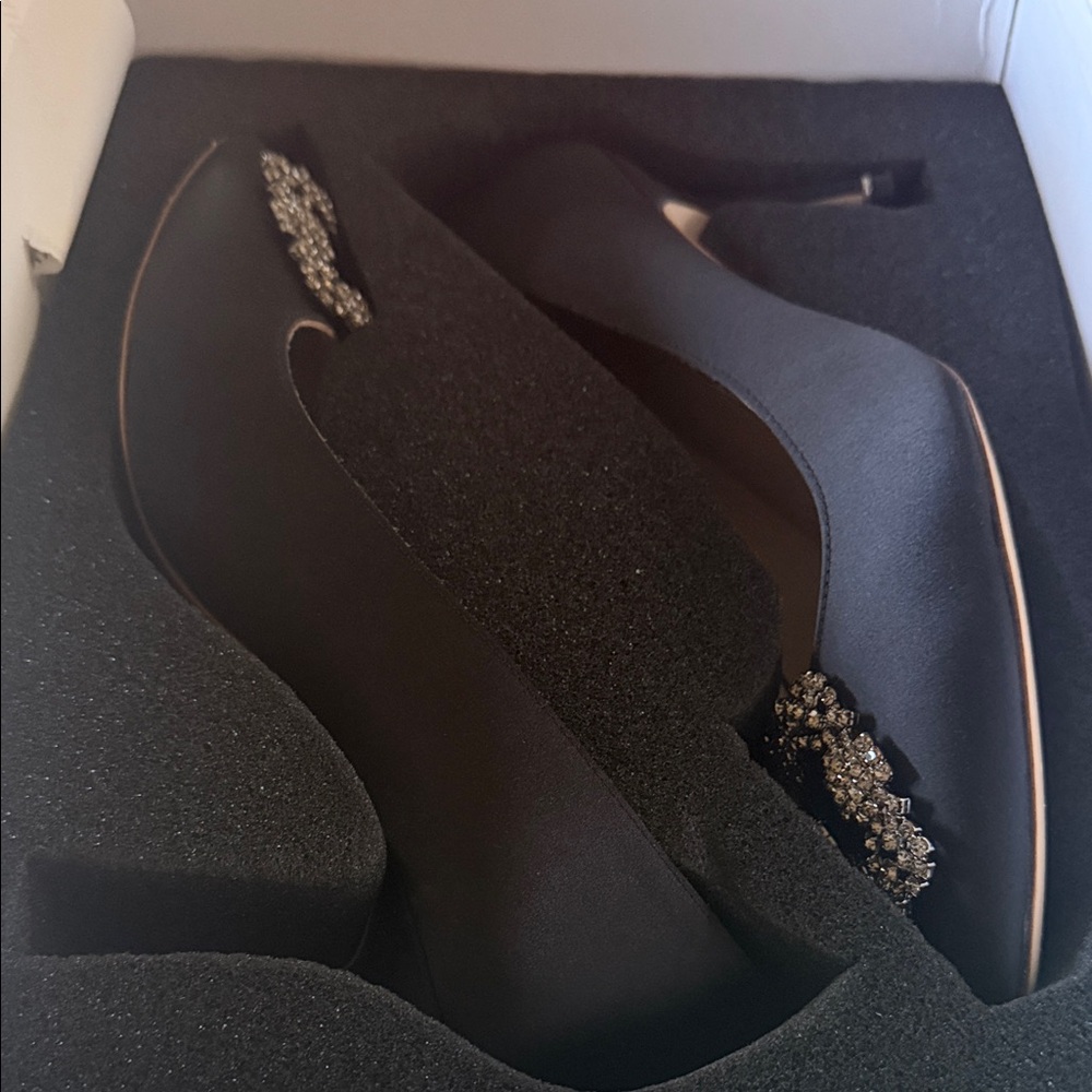 Manolo Blahnik Elegant Black Heels with Crystal Accents